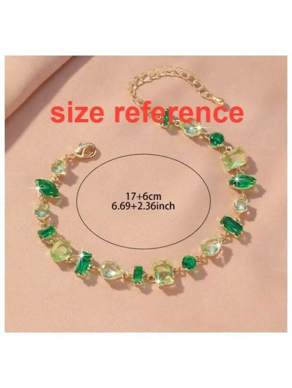Light and dark green - Bracelet - Gold - CZs - 7-9